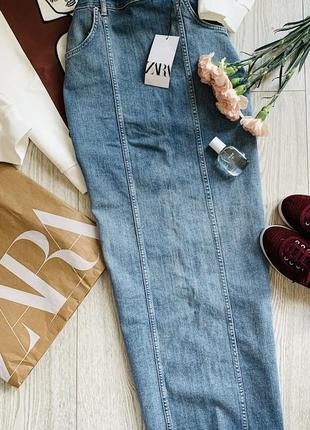 Довга джинсова спідниця з розрізом zara1 фото