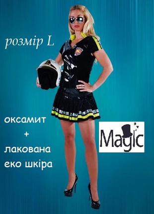 Міні сукня костюм пожежниця оксамитовий лаковий вініловий р. l 46 для рольових ігор фетіш фетиш пожа