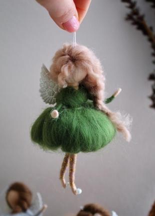 Міні лялька своїми руками янгол кудрява в зеленій сукні1 фото