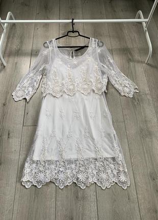 Платье бельё белого цвета вышиванное гладью размер xs s1 фото
