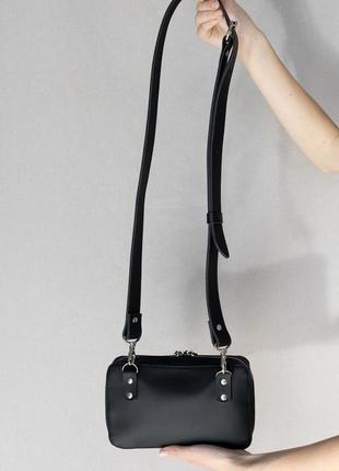 Жіноча сумка арт. 625 із натуральної шкіри із легким матовим ефектом чорного кольору10 фото