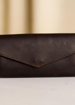 Вместительное портмоне из натуральной винтажной кожи коричневого цвета