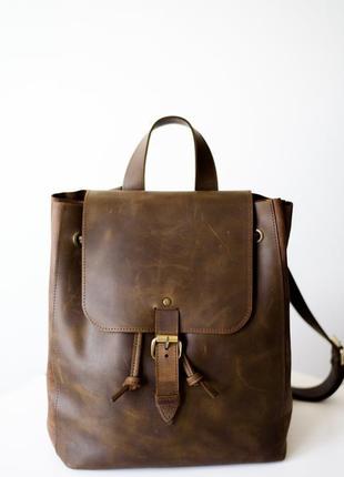 Витончений жіночий рюкзак ручної роботи з натуральної вінтажній шкіри коричневого кольору4 фото
