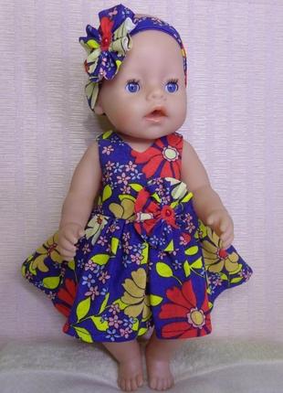 Одяг ! комплект :плаття і пов'язка для ляльки бебі борн зростанням 43 див. чи подібних ляльок .6 фото