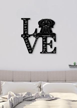 Панно love&bones кане-корсо 20x20 см - картини та лофт декор з дерева на стіну.