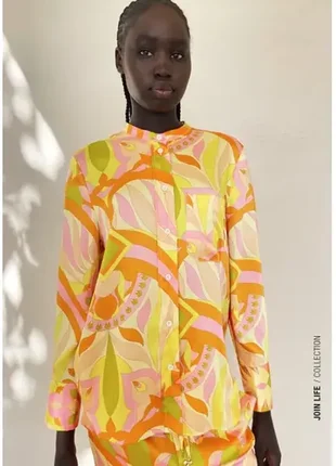 Рубашка от zara летняя яркая в стиле pucci