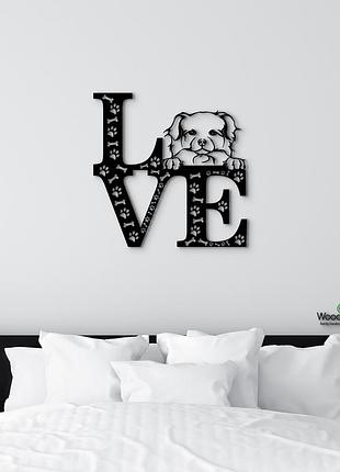 Панно love&bones пекінес 20x20 см - картини та лофт декор з дерева на стіну.