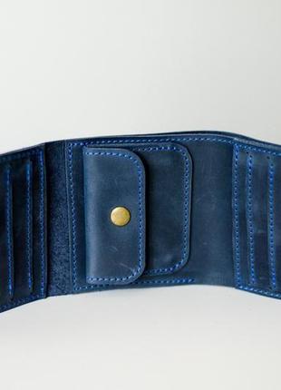 Гаманець на кнопці ручної роботи синього кольору з натуральної шкіри вінтажній2 фото