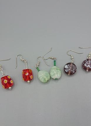 Красивые новые серьги из стекла муранское стекло