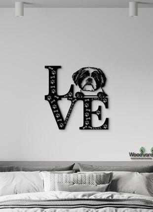 Панно love&bones ши-цу 20x20 см - картини та лофт декор з дерева на стіну.