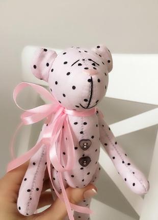 Рожевий ведмедик тільда в горох горошок іграшка тільда подарунок коханій доньці4 фото