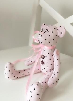 Рожевий ведмедик тільда в горох горошок іграшка тільда подарунок коханій доньці6 фото