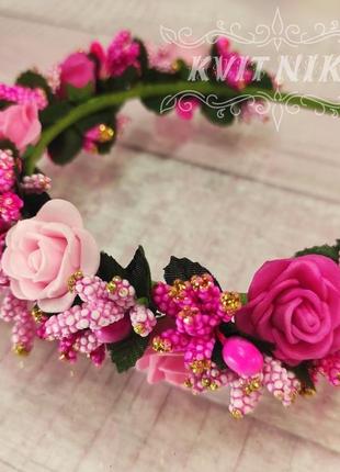 Веночек с розами. ободок для волос в розовых тонах.венок из цветов для фотосесси и на день рождение2 фото