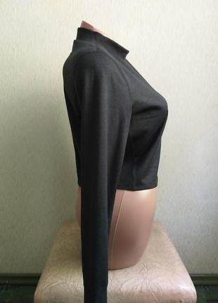 Кроп топ. гольф. водолазка. укороченный лонгслив. спортивная кофта с начесом. прорези для больших пальцев. эластиковый. темно-серый, асфальтовый.5 фото