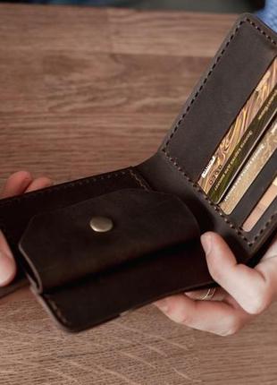 Шкіряний чоловічий гаманець oskar, класичне чоловіче портмоне з монетницею з застібкою2 фото
