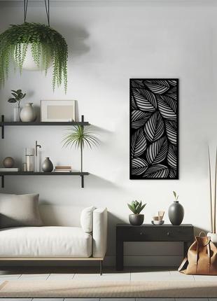 Декоративное панно на стену, деревянный декор в комнату "падающие листья", картина лофт 30x15 см5 фото
