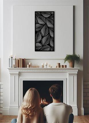 Декоративное панно на стену, деревянный декор в комнату "падающие листья", картина лофт 30x15 см6 фото