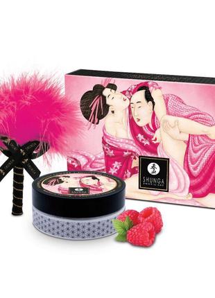 Смачна пудра для оральних ласк shunga body powder — raspberry feeling (75 грамів)