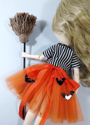 Костюм ведьмочки для куклы одежда для блайз на хеллоуин комплект для blythe с летучими мышками набор4 фото