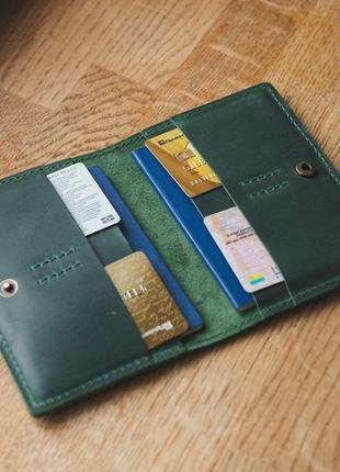 Кожаное портмоне для прав, автодокументов и паспорта. документница из кожи зеленая4 фото