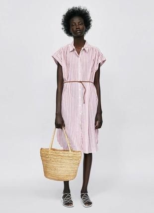 Zara натуральное платье рубашка zara в полоску