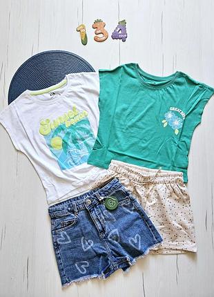 Новый комплект детский летний 134см, 8-9роков, костюм для девочки, футболка+шорты, h&m, c&a, майка+шорты, блуза+шорты джинсовые