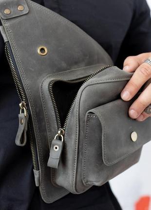 Мужская сумка-кобура серого цвета из натуральной винтажной кожи2 фото