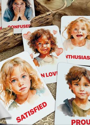 Дитячі навчальні картки домана ‘‘емоції’’ англійською мовою, у наборі 30 карток