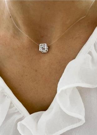 Чокер кулон сияющий циркон на прозрачной силиконовой нитке застежка цепочка