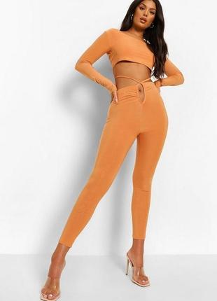 Женский комплект топ и широкие брюки персикового цвета boohoo, м