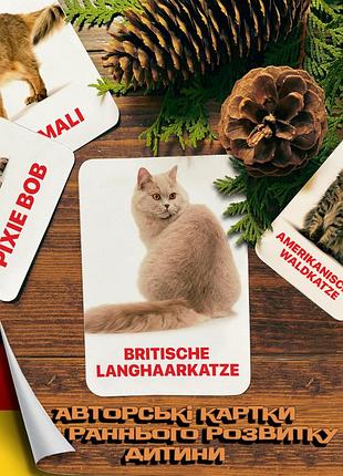 Детские развивающие карточки домана ‘‘породы кошек’’ на немецком языке, в наборе 32 карточек