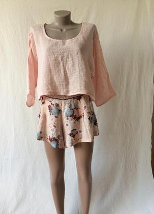 Женская летняя розовая блуза свободный крой натуральная ткань