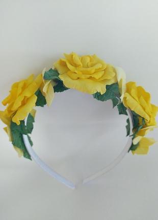 Обруч для волосся із жовтими трояндами6 фото