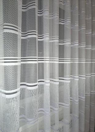 Тюль смужка білий жакард, мармур, гардини, штори, горизонтальна смужка, висота: 2,80 м
