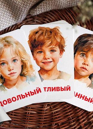 Дитячі навчальні картки домана ‘‘емоції’’ російською мовою, у наборі 30 карток