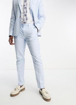 Узкие брюки asos design из смеси шерсти  в клетку синего цвета