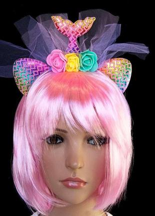 Аксесуар на обідку русалочка з візерунком (рожевий)