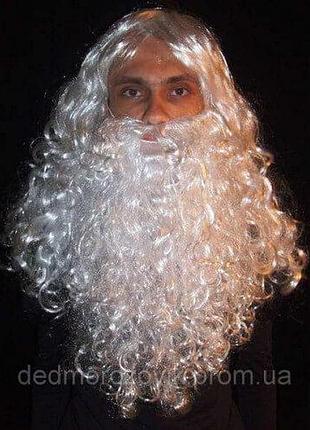 Борода 55 см 75 г + парик 65 см 150 г белые св.николая/санта клауса/д.мороза/старца/колдуна, № 13 сказочный