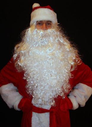Борода 65 см 140 г + парик 65 см 150 г белые св.николая/санта клауса/д.мороза/старца/колдуна, № 6 мерцающий