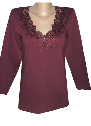 Однотонная футболка женская с длинным рукавом