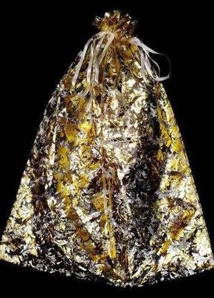 Подарочный мешок с золотистыми вензелями 45х55 см из органзы, полупрозрачный