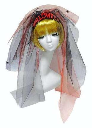 Фата halloween на обручі червоно-чорна карнавальна