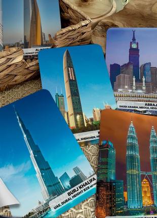 Детские развивающие карточки домана ‘‘самые высокие здания мира’’ на английском языке, в наборе 16 карточек