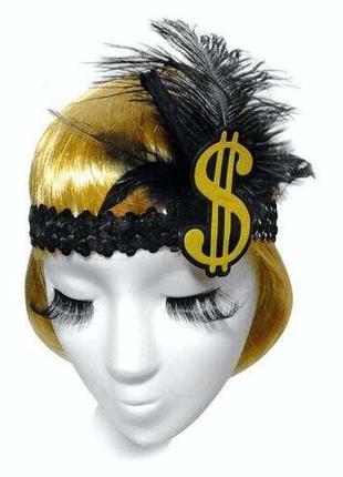 Повязка-резинка с перьями  на гангстерскую вечеринку.