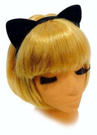 Ушки кошка плюшевые маленькие чёрные на обруче