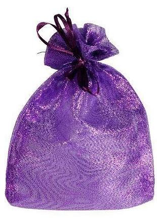 Фиолетовый подарочный мешочек 12х16(11) см блестящий из органзы, полупрозрачный
