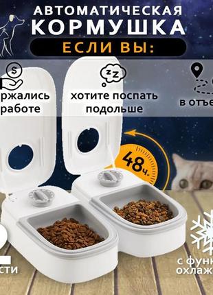 Автоматическая кормушка для кошек и собак с таймером двойная | кормушка двойная корм и воды с таймером