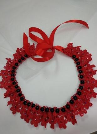 Кружевной воротник колье (красный с черным)3 фото