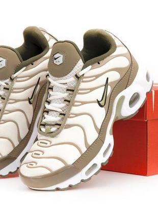Женские текстильные кроссовки nike air max tn plus white brown тн найк