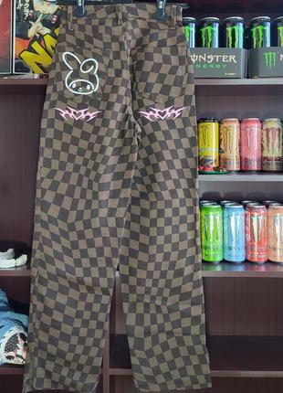 H&m custom kuromi tribal baggy jeans pants беггі джинси vans checked штани джинси брюки в клітинку шахматну шашка